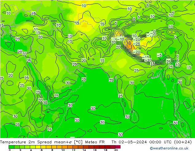 température 2m Spread Meteo FR jeu 02.05.2024 00 UTC