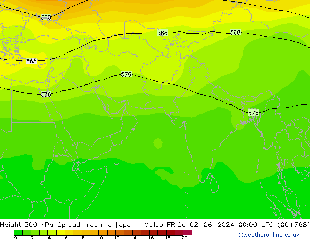 Height 500 hPa Spread Meteo FR 星期日 02.06.2024 00 UTC