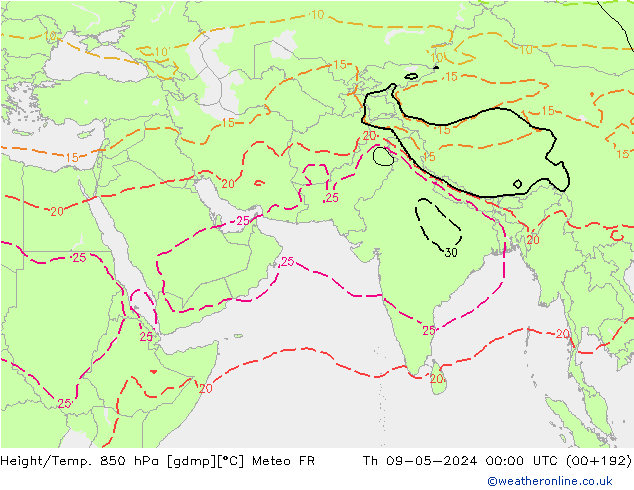 Height/Temp. 850 hPa Meteo FR 星期四 09.05.2024 00 UTC