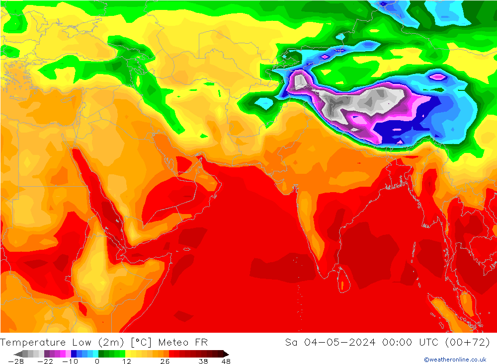 Nejnižší teplota (2m) Meteo FR So 04.05.2024 00 UTC