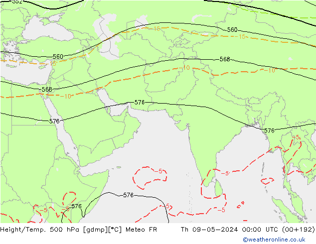 Hoogte/Temp. 500 hPa Meteo FR do 09.05.2024 00 UTC