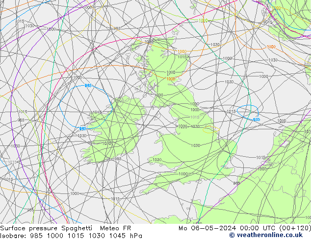 Presión superficial Spaghetti Meteo FR lun 06.05.2024 00 UTC