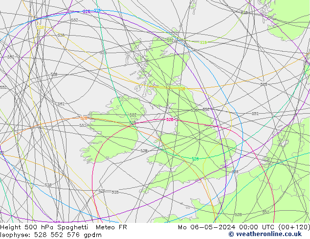 Height 500 hPa Spaghetti Meteo FR lun 06.05.2024 00 UTC
