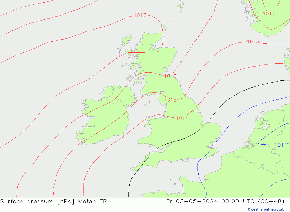 Pressione al suolo Meteo FR ven 03.05.2024 00 UTC