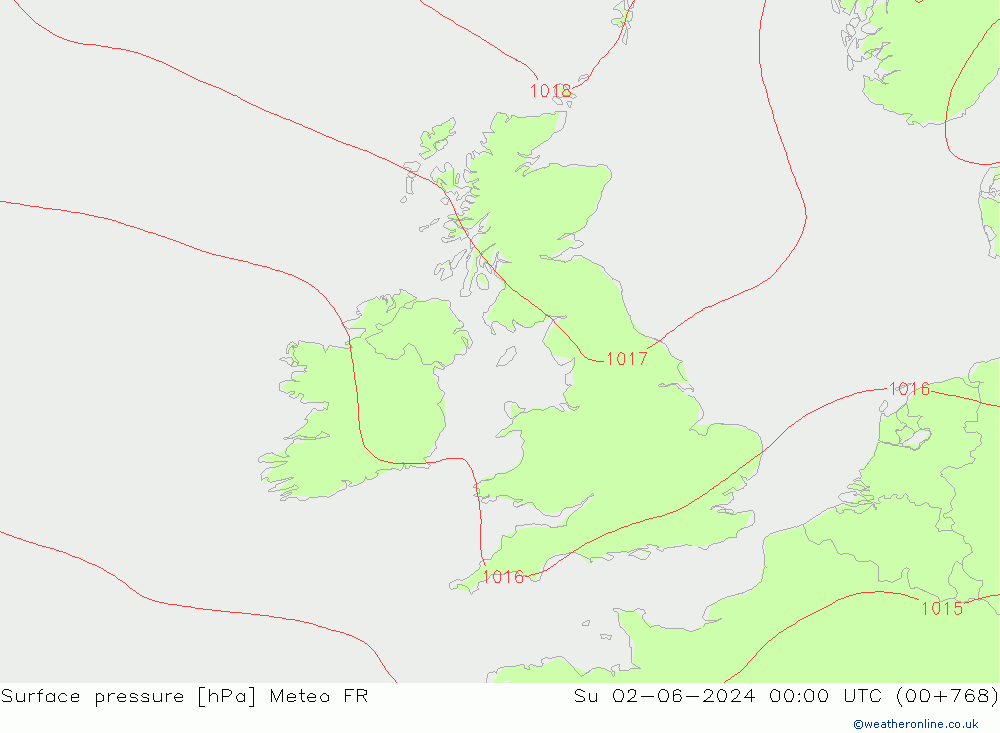 Surface pressure Meteo FR Su 02.06.2024 00 UTC