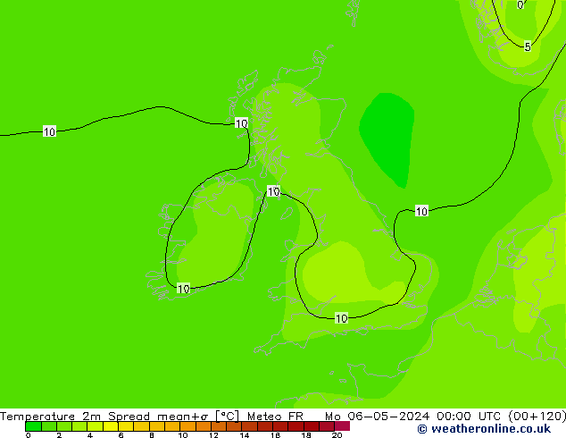 Sıcaklık Haritası 2m Spread Meteo FR Pzt 06.05.2024 00 UTC