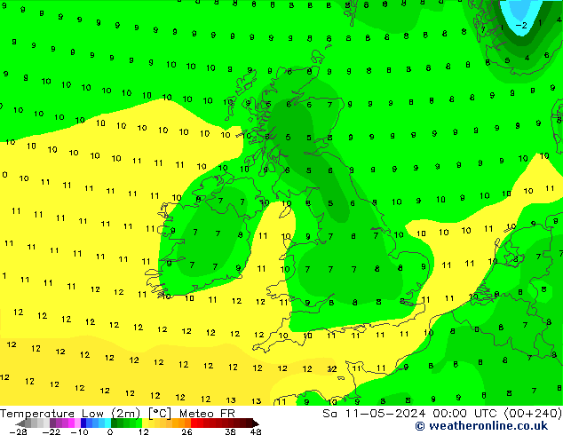 Min.temperatuur (2m) Meteo FR za 11.05.2024 00 UTC