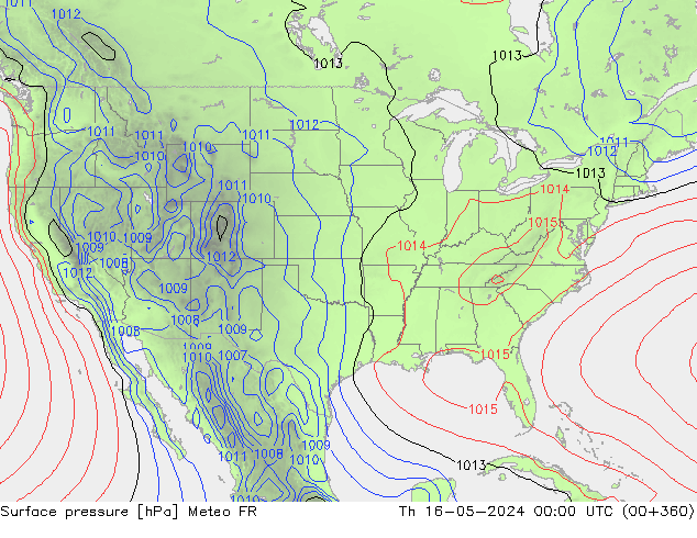 Atmosférický tlak Meteo FR Čt 16.05.2024 00 UTC