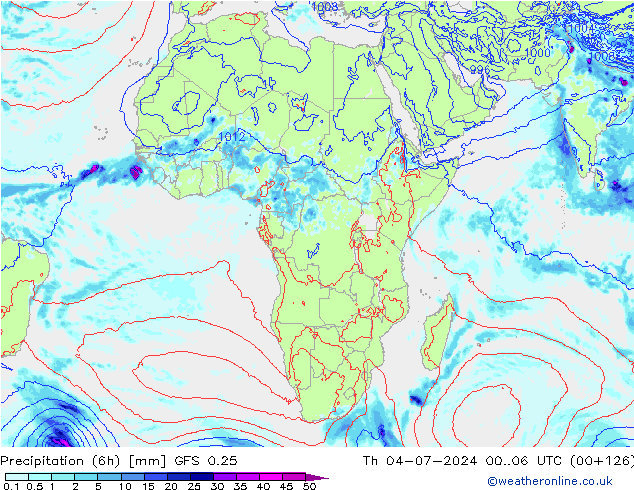 Totale neerslag (6h) GFS 0.25 do 04.07.2024 06 UTC