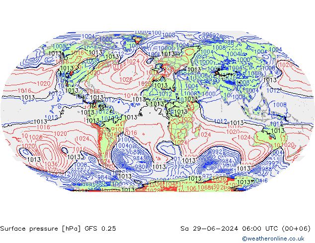 地面气压 GFS 0.25 星期六 29.06.2024 06 UTC