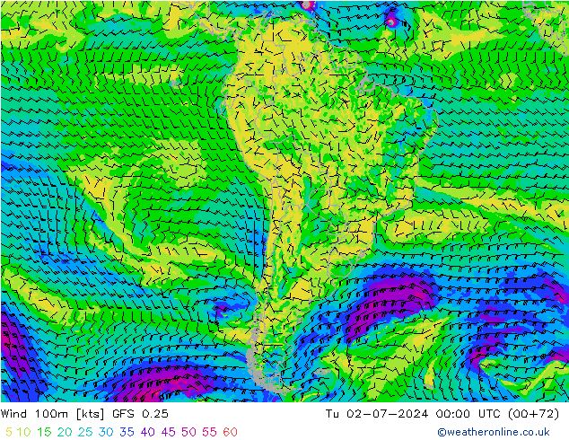 Wind 100m GFS 0.25 di 02.07.2024 00 UTC