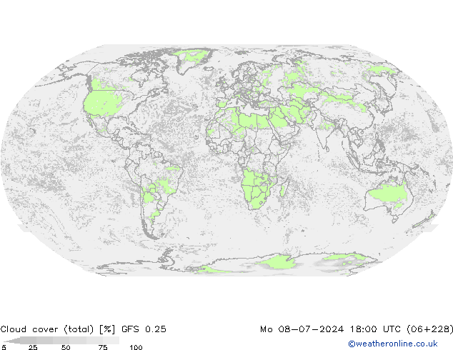 Bewolking (Totaal) GFS 0.25 ma 08.07.2024 18 UTC