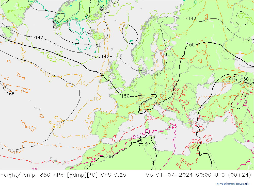 Z500/Rain (+SLP)/Z850 GFS 0.25 星期一 01.07.2024 00 UTC
