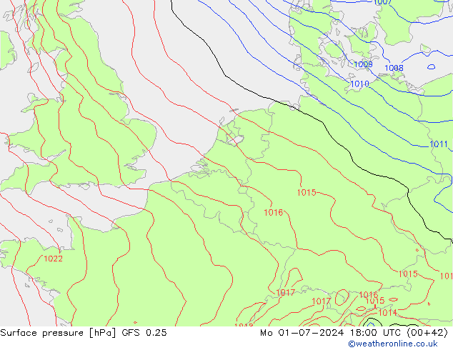 地面气压 GFS 0.25 星期一 01.07.2024 18 UTC