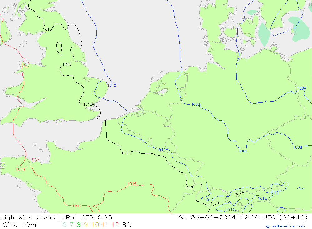 Windvelden GFS 0.25 zo 30.06.2024 12 UTC