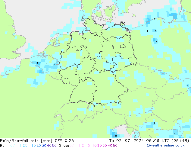 Regen/Sneeuwval GFS 0.25 di 02.07.2024 06 UTC