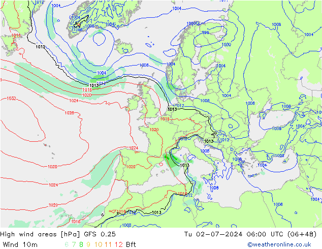 Windvelden GFS 0.25 di 02.07.2024 06 UTC