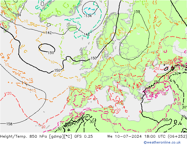Z500/Rain (+SLP)/Z850 GFS 0.25 We 10.07.2024 18 UTC