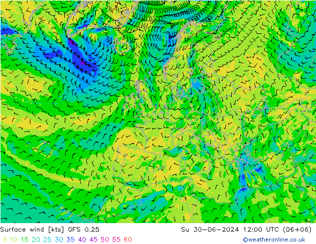 风 10 米 GFS 0.25 星期日 30.06.2024 12 UTC