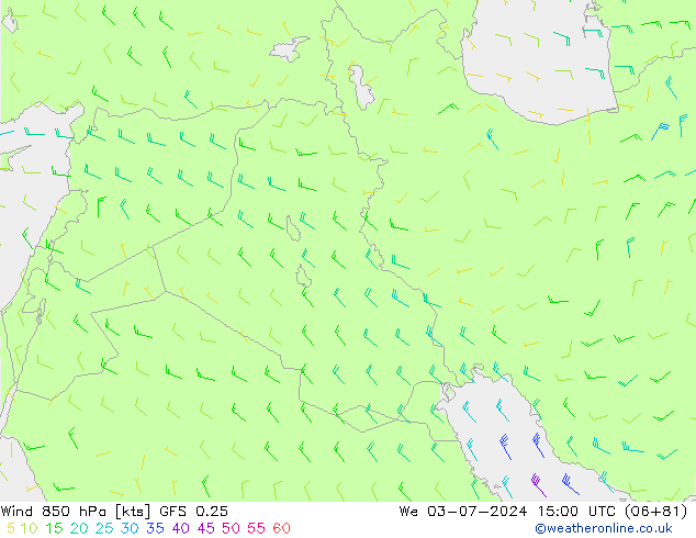 Wind 850 hPa GFS 0.25 wo 03.07.2024 15 UTC