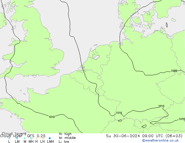 Cloud layer GFS 0.25 星期日 30.06.2024 09 UTC