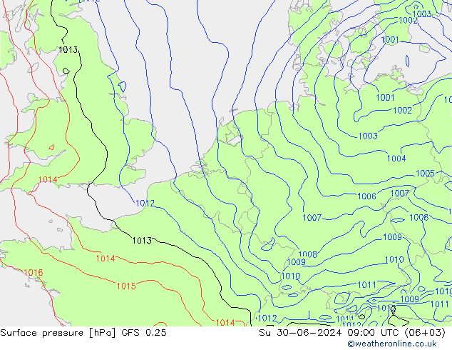 地面气压 GFS 0.25 星期日 30.06.2024 09 UTC