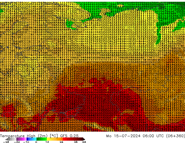 Max.temperatuur (2m) GFS 0.25 ma 15.07.2024 06 UTC