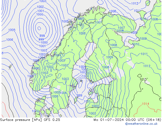 地面气压 GFS 0.25 星期一 01.07.2024 00 UTC