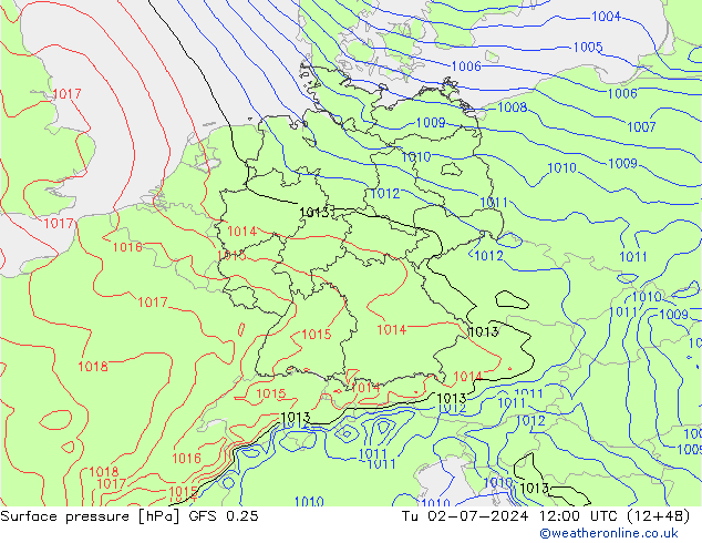 地面气压 GFS 0.25 星期二 02.07.2024 12 UTC