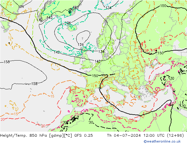 Z500/Rain (+SLP)/Z850 GFS 0.25 Th 04.07.2024 12 UTC