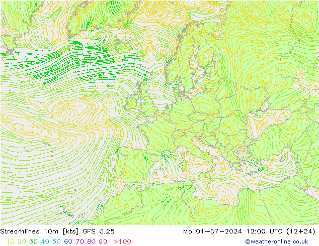 Stroomlijn 10m GFS 0.25 ma 01.07.2024 12 UTC