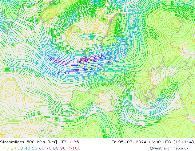 风 500 hPa GFS 0.25 星期五 05.07.2024 06 UTC