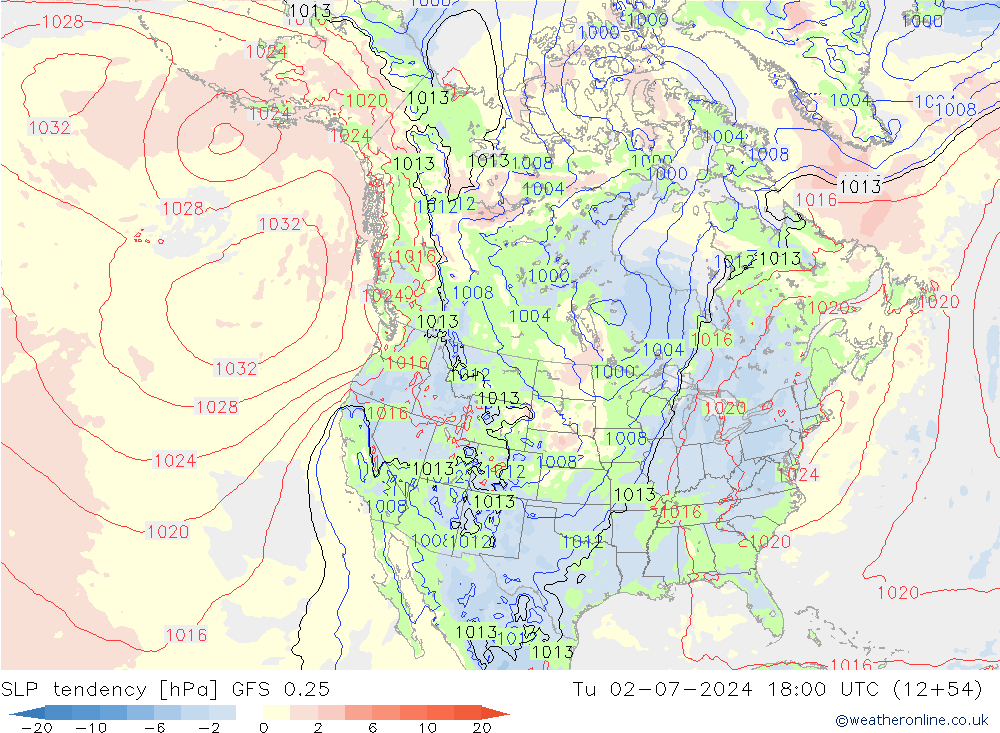 Druktendens (+/-) GFS 0.25 di 02.07.2024 18 UTC