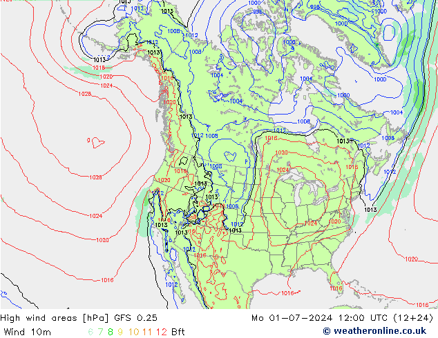 High wind areas GFS 0.25 星期一 01.07.2024 12 UTC