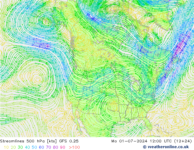 风 500 hPa GFS 0.25 星期一 01.07.2024 12 UTC
