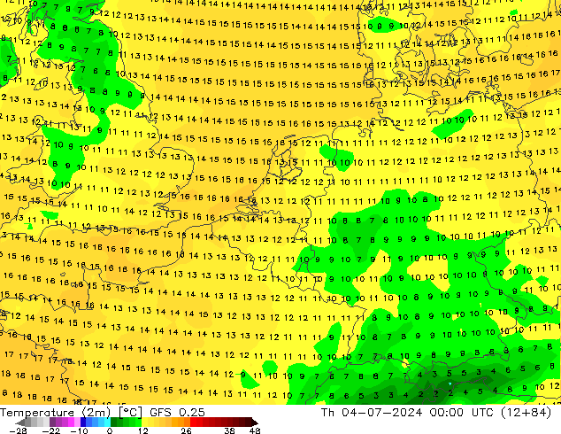 温度图 GFS 0.25 星期四 04.07.2024 00 UTC