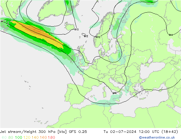 高速氣流 GFS 0.25 星期二 02.07.2024 12 UTC