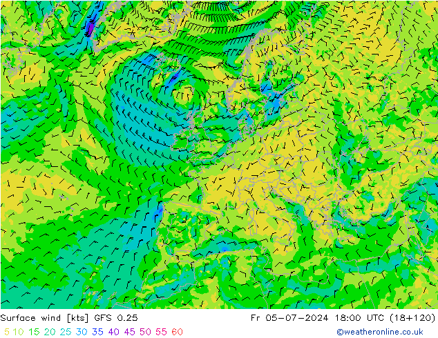 风 10 米 GFS 0.25 星期五 05.07.2024 18 UTC