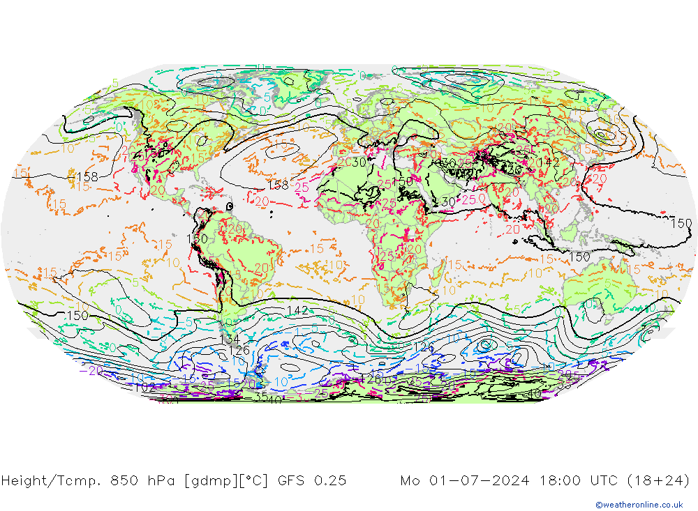 Z500/Rain (+SLP)/Z850 GFS 0.25 星期一 01.07.2024 18 UTC