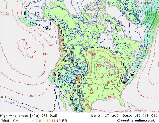 High wind areas GFS 0.25 星期一 01.07.2024 00 UTC