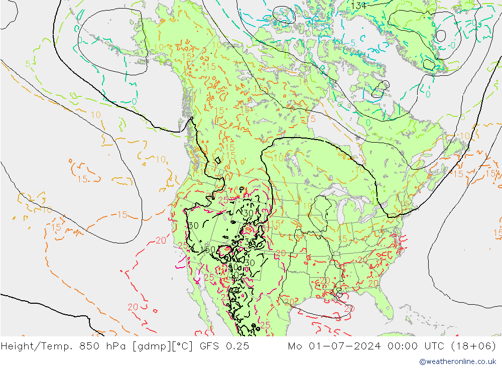 Z500/Rain (+SLP)/Z850 GFS 0.25 星期一 01.07.2024 00 UTC