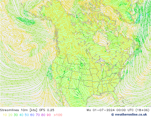 风 10m GFS 0.25 星期一 01.07.2024 00 UTC