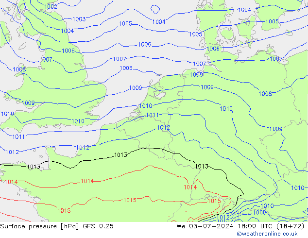 地面气压 GFS 0.25 星期三 03.07.2024 18 UTC