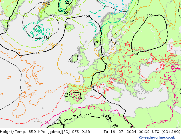 Z500/Rain (+SLP)/Z850 GFS 0.25 Tu 16.07.2024 00 UTC