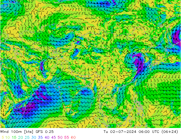 Wind 100m GFS 0.25 di 02.07.2024 06 UTC