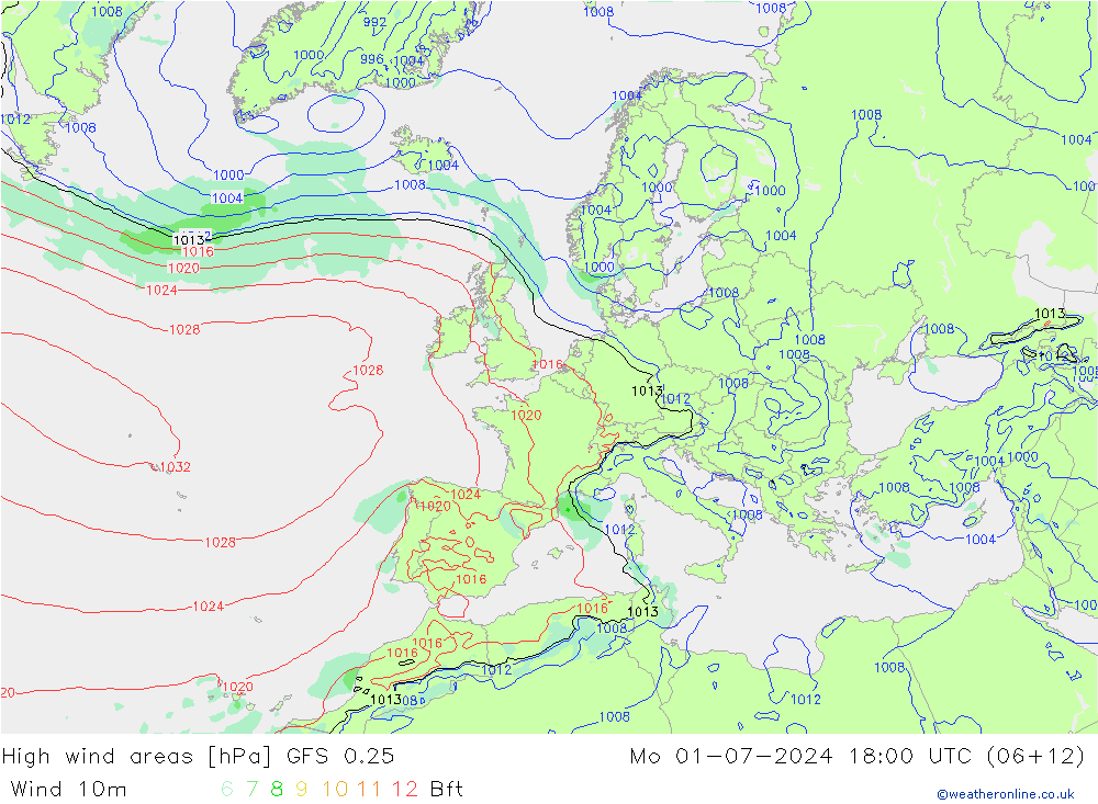 Windvelden GFS 0.25 ma 01.07.2024 18 UTC