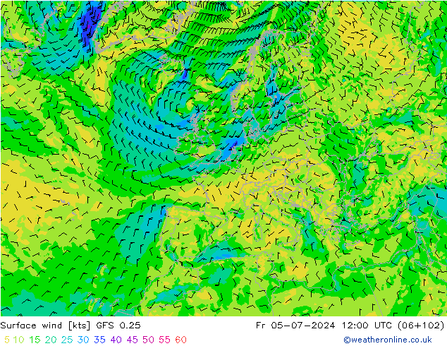 Wind 10 m GFS 0.25 vr 05.07.2024 12 UTC