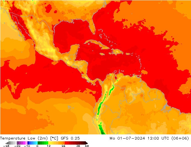 Min.temperatuur (2m) GFS 0.25 ma 01.07.2024 12 UTC