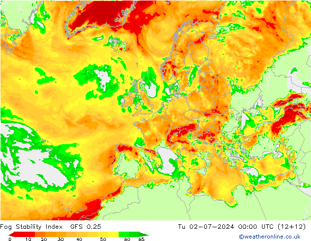 Fog Stability Index GFS 0.25 di 02.07.2024 00 UTC