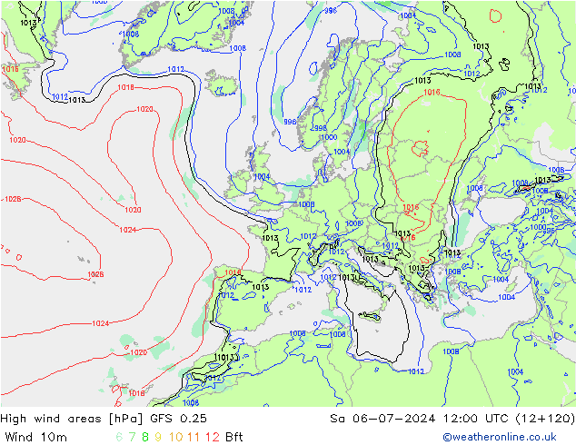 Windvelden GFS 0.25 za 06.07.2024 12 UTC